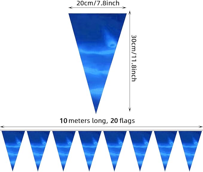 20M/65FT Blue Triangle Pennant Banner Flag Metallic Fabric Bunting Garland for Christmas Graduation Wedding Engagement Anniversary Bachelorette Birthday Bridal Shower Valentines Hen Party Supplies