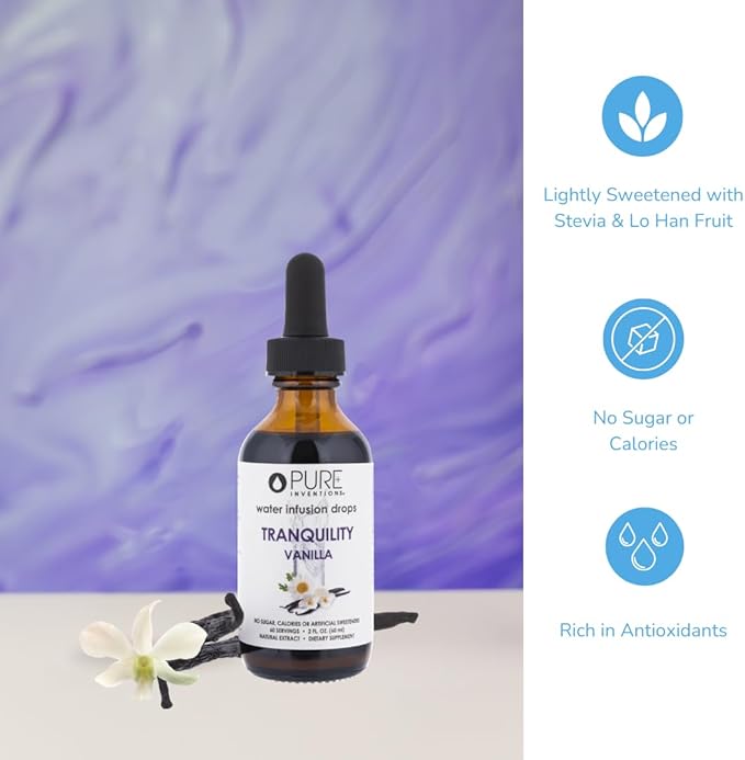 Pure Inventions Tranquility - Supports Relaxation - Vanilla and Chamomile - Water Infusion Drops - No Sugar, Calories, or Artificial Sweeteners - 60 servings - 2oz