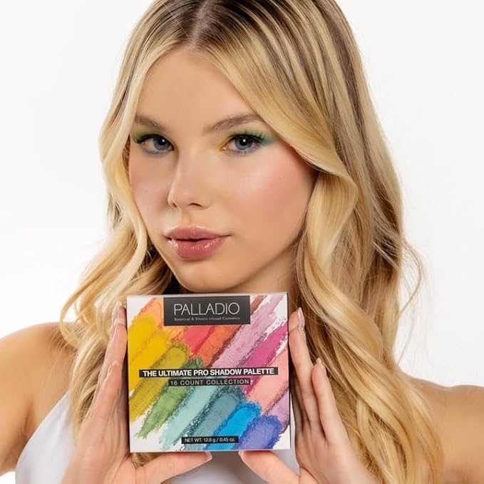 Palladio Ultimate Pro Eyeshadow Makeup Palette, 16 High-Pigmented Powder Colors, Matte, Shimmer, Satin Finishes, Color Crush