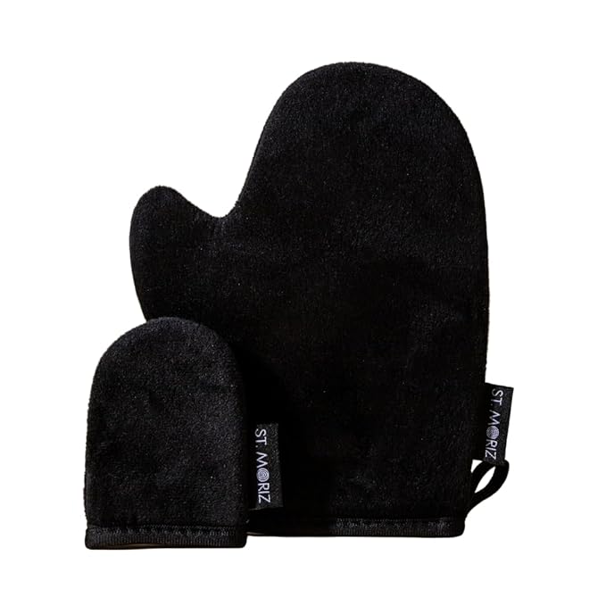 St Moriz Luxury Self Tanning Mitt & Face Mitt Duo Pack - Velvety Soft, Double Sided, Washable Self Tanner Applicator Gloves with Thumb For Even Self Tan Coverage & Streak Free Finish - Pack of 2