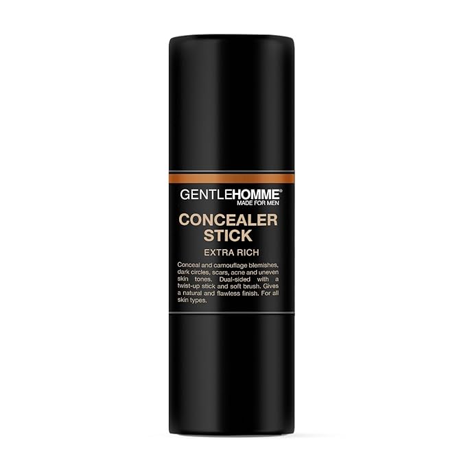 Gentlehomme - Concealer Stick - Men’s 2-in-1 Concealer & Brush - For Blemishes, Dark Circles, Scars, Acne & Uneven Skin Tones - Natural Finish - All Skin Types - Vegan - Extra Rich - 1 Stick