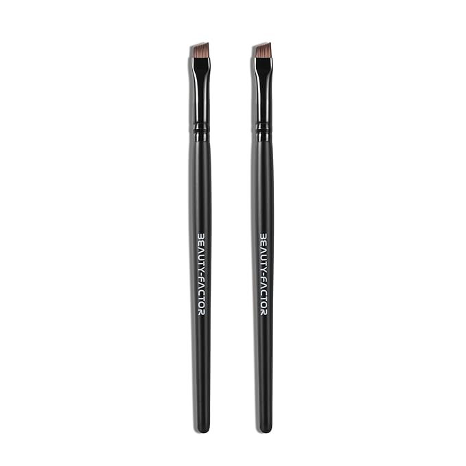 Angled Eyeliner Brush Set - 2PCS Precision Ultral Thin Angle Eye Liner Brushes Fine Point with Flat Bristles for Brow Powder, Smooth Gel, Cream, or Liquid for Creating Sharp Lines, Detailed Eye Looks
