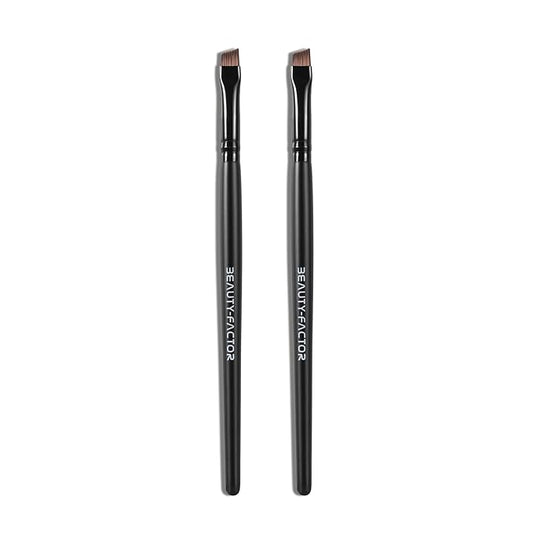 Angled Eyeliner Brush Set - 2PCS Precision Ultral Thin Angle Eye Liner Brushes Fine Point with Flat Bristles for Brow Powder, Smooth Gel, Cream, or Liquid for Creating Sharp Lines, Detailed Eye Looks