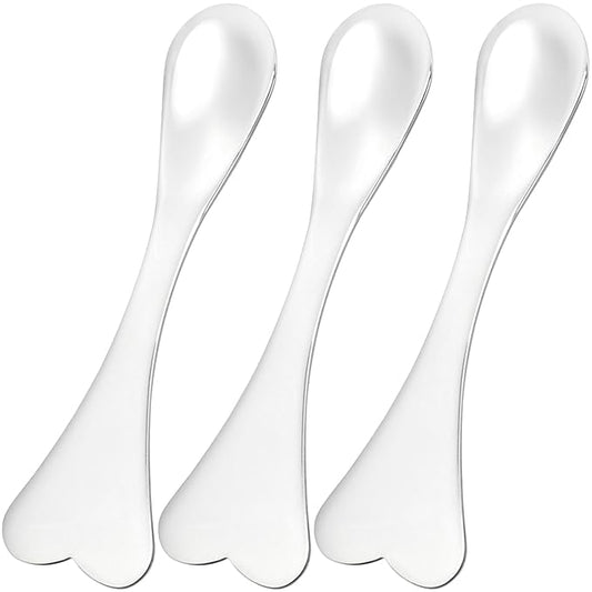 3pcs Mini Metal Makeup Spatula, Reusable Cosmetic Cream Spatulas Spoon, Skincare Scoop Applicator Facial Massage Beauty Tools for Mixing and Sampling Face Eye Cream- Silver