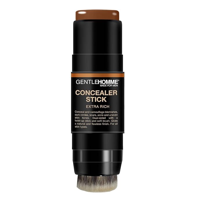 Gentlehomme - Concealer Stick - Men’s 2-in-1 Concealer & Brush - For Blemishes, Dark Circles, Scars, Acne & Uneven Skin Tones - Natural Finish - All Skin Types - Vegan - Extra Rich - 1 Stick