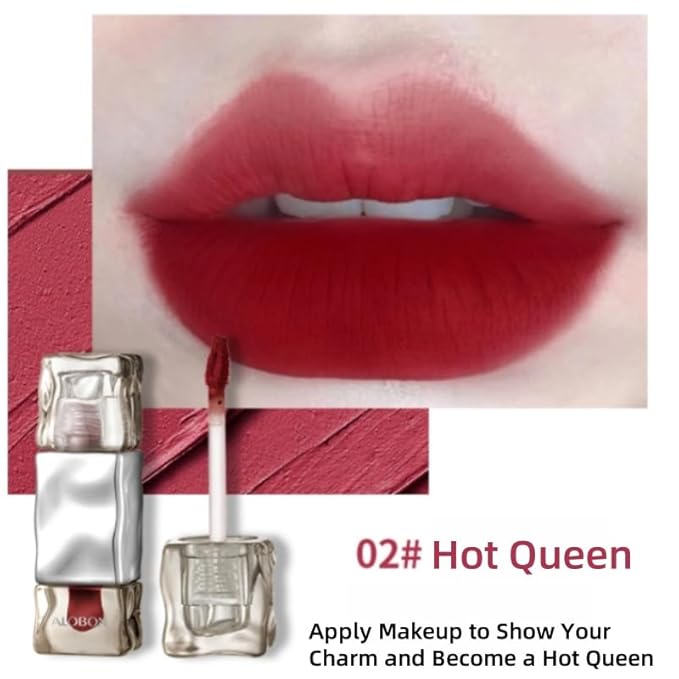 ALOBON Cream Lip Gloss Lipstick, Long-Lasting Color Development Cranberry Red Anti-Smudge Matte Lipstick (02 Hot Queen)