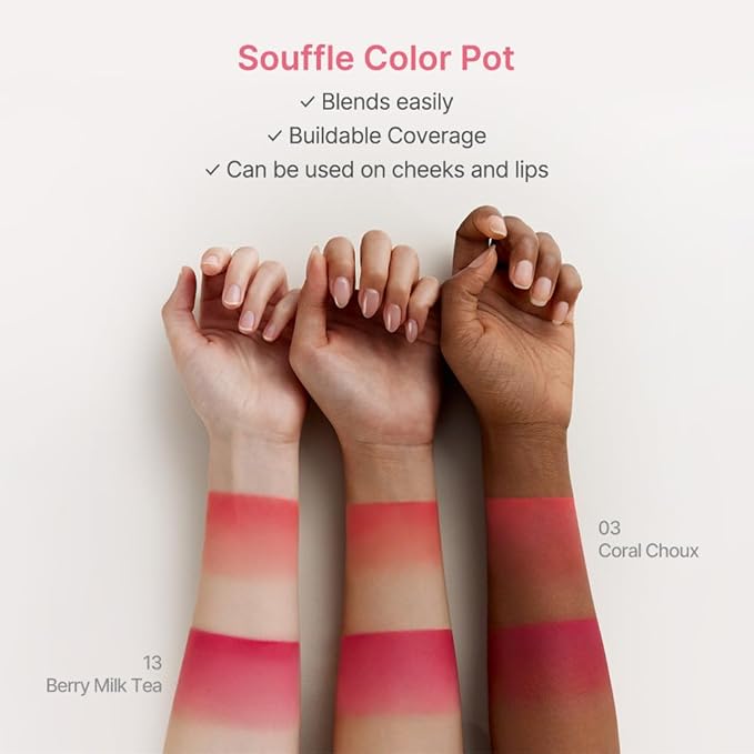 dasique Souffle Color Pot #10 Sweet Pink – Makeup Blush, Buildable Silky-Smooth Texture, Build-In Mini Brush, Multi-Use For Cheek and Lip