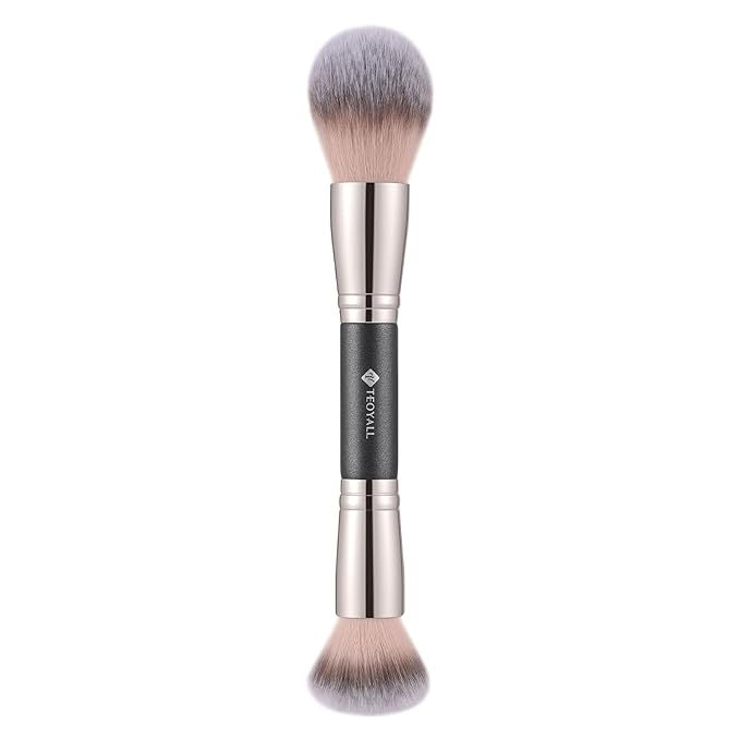 TEOYALL Dual-Ended Setting Powder Brush, Plush Fluffy Synthetic Bristles for Loose Bronzer Contour