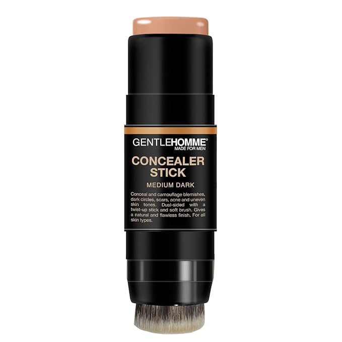 Concealer Stick with Brush for Men - Eraser Dark Circles - Men’s Multi-Use Concealer - Dual Sided Full Coverage with Soft Brush- Buildable Coverage Makeup - All Skin Type - (Medium Dark)