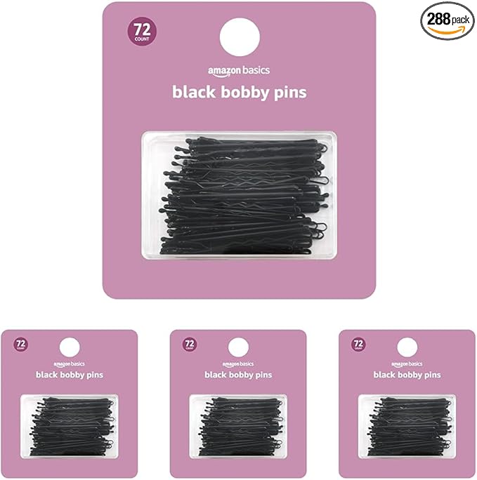 Amazon Basics Bobby Pins in Case Black 72 Count (Pack of 4)