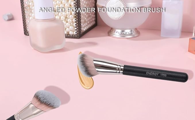 ENERGY Angled Foundation Brush - Large Makeup Brush for Liquid Foundation, Bronzer, Blush, Cream, Powder, Concealer &Contour Blending Face with Vegan Synthetic Bristles