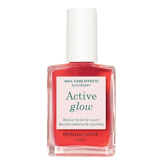 Manucurist Active Glow Raspberry Nail Polish & Care - Ultra-Glowy 2 in 1 Nail Concealer & Care - Plant-Based Ingredients: Sweet Almond Oil, Raspberry for Nourished Nail Rosy Mirror-Like Shine