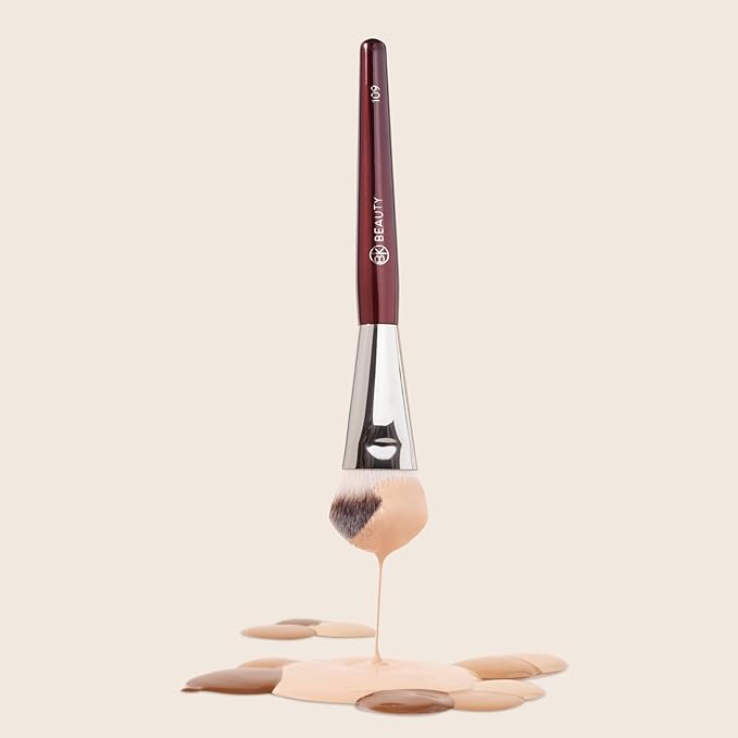 BK BEAUTY BRUSHES - 109 MINI CONTOURED FOUNDATION - Face Brush for Liquid or Cream Foundations - Bronzer, Blush & Highlighter Makeup Brush