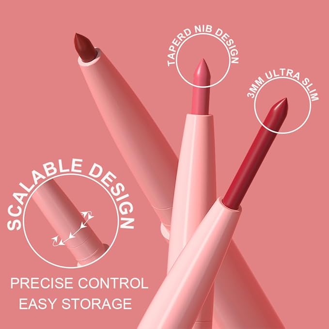12 Colors Retractable Lip Liner Kit for Define & Sculpting Lips Shades, Long Lasting Waterproof High Pigment Matte Finish Creamy Texture Lip Liner Pencil Set for Women (12 Colors, M)