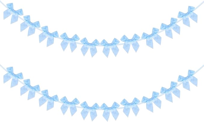 2Pcs Bow Garland Banner,Ribbon Bow Decorations for Party,Blue Bow for Baby Shower Decorations Wedding Bachelorette Bridal Shower Supplies(Blue)
