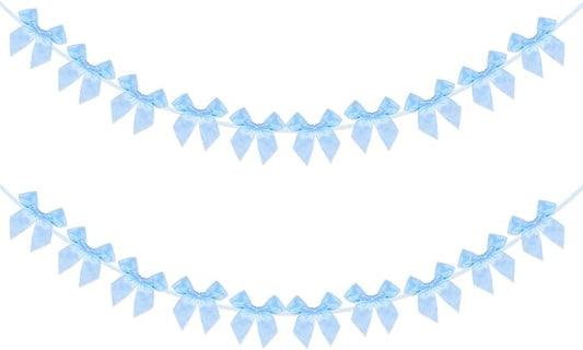 2Pcs Bow Garland Banner,Ribbon Bow Decorations for Party,Blue Bow for Baby Shower Decorations Wedding Bachelorette Bridal Shower Supplies(Blue)