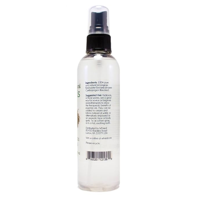 Lemongrass Hydrosol - 4 fl oz Plastic Bottle w/Black Spray Cap - 100% pure, distilled from natural tree resin