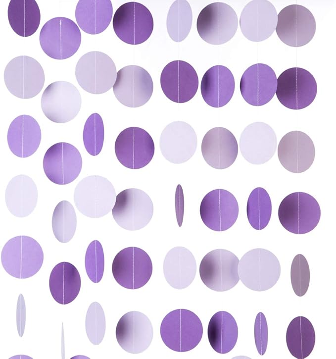Purple Lavender Paper Garland Circle Dots Party Garland Streamer Backdrop Hanging Decorations, 2.5" in Diameter, 20 Feet in Total