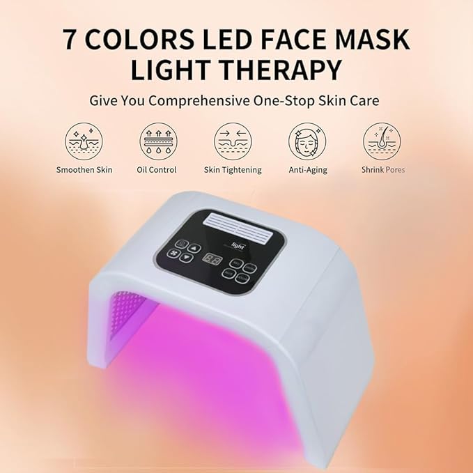 Light Mask - 7 Color Photon Facial Device for Skin Care, Red & Blue Light for Face, Neck & Body, Rechargeable Home Use