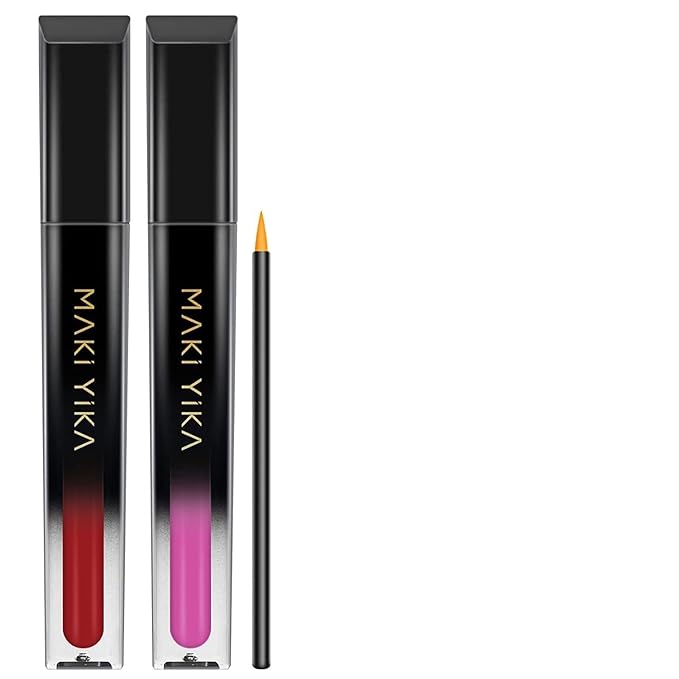 MAKI YIKA 2Pcs Matte Liquid Lipstick Set MVP Red Hot Pink Lipstick Long Lasting Smudgeproof Transfer Proof Lip Makeup, MVPRed/HotPink