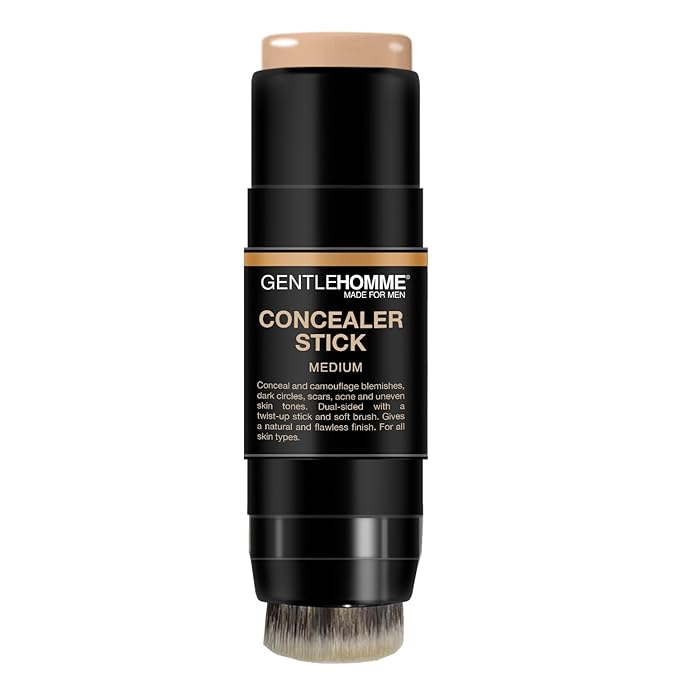Concealer Stick with Brush for Men - Eraser Dark Circles - Men’s Multi-Use Concealer - Dual Sided Full Coverage with Soft Brush - Buildable Coverage Makeup - All Skin Types - (Medium)
