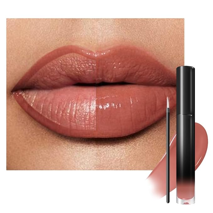 evpct Nude Shiny Longwear No-Budge Liquid Lip Color Lipstick Makeup, Highly Pigmented Color Instant Shine, Waterproof Long Lasting Lipstick for Women, Lip Stain Gloss with Lip Liner Brush, 09#