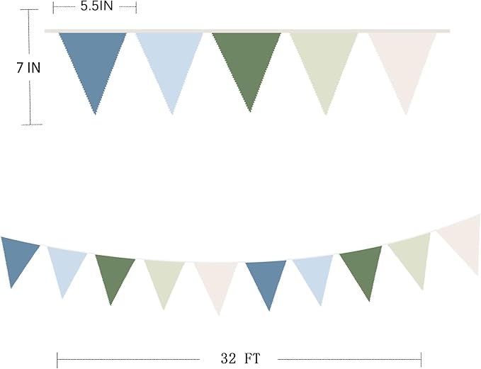 32Ft Blue Green Party Decorations Retro Blue Green Fabric Triangle Banner Flag Banner Pennant Garland Streamers for Graduation Hole in One Wedding Birthday Baby Shower Masters Golf Party Decoration