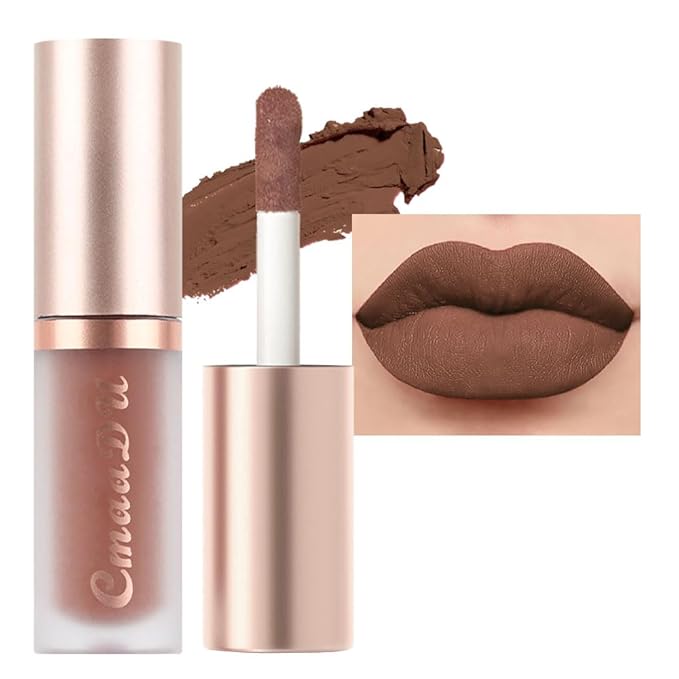 evpct 1Pcs Brown Matte Liquid Lipstick Lip Gloss Glossy Set for Black Women 24 Hour Silky Velvet Lipstick labiales matte larga duracion mate 24 horas originales 02#