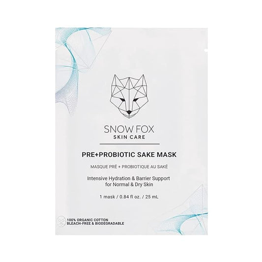 Snow Fox Pre+Probiotic Sake Sheet Mask – Microbiome Supportive Face Mask with 5 Vegan Biotics & Japanese Sake Ferment – Hydrating, Firming, Glowing Skincare – 1 Pack