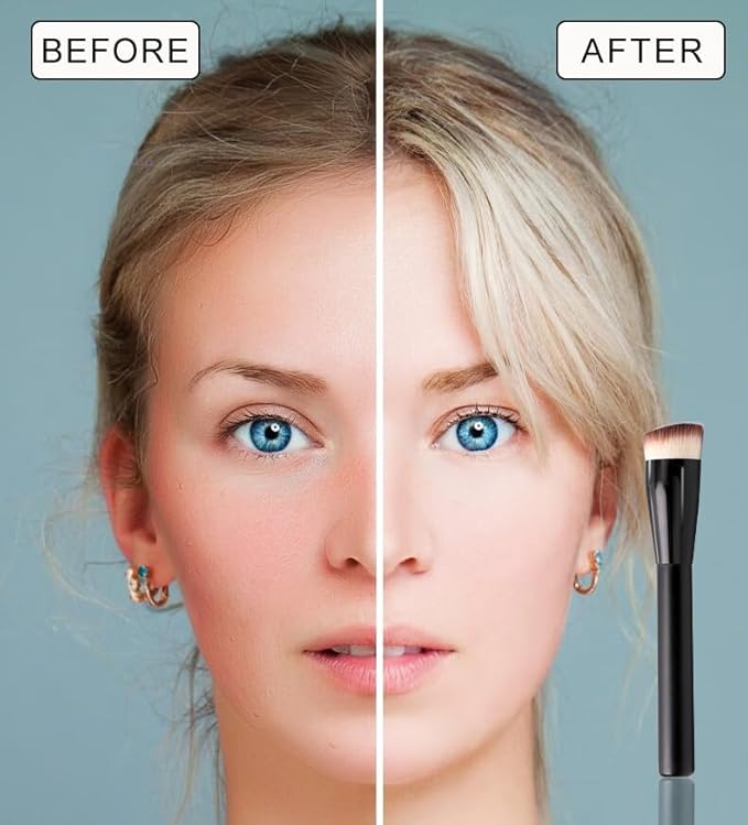 JoMay Flat Top Kabuki Foundation Brush – Vegan Makeup Brush for Liquid, Cream & Powder – Dense, Soft Bristles for Buffing & Blending – Black