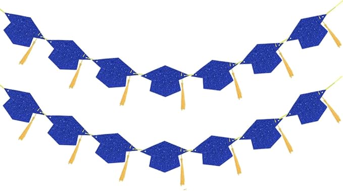 2025 Blue Glitter Graduation Decoration Hats Banners with Tassel Class of 2025 Graduation Banners Garlands for College High School Graduate Party Decorations