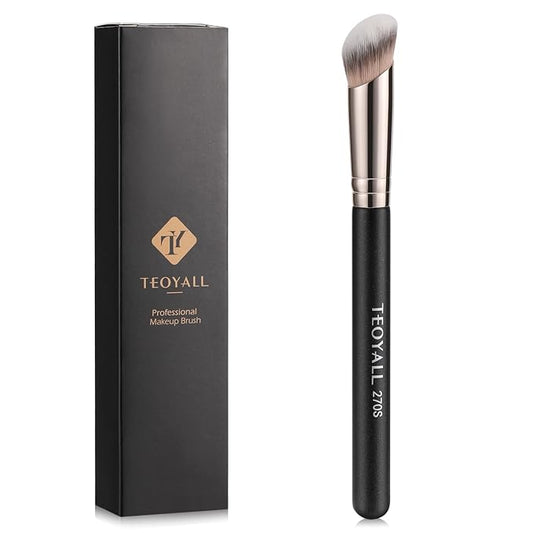 TEOYALL Under Eye Concealer Brush, Angled Contour Brush Synthetic Kabuki Brush for Concealing Blending Setting Buffing with Liquid, Cream and Powder Cosmetic (270S)
