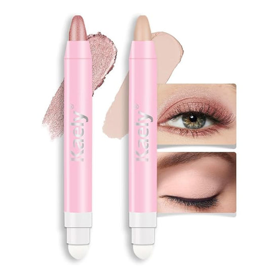 evpct 2Pcs Cream Eyeshadow Sticks Set for Eyes Waterproof, Rose Shimmer & Desert Matte Cream Eyeshadow Applicator Stick Pen, Long Lasting High Pigmented Eye Shadow 27 + 28