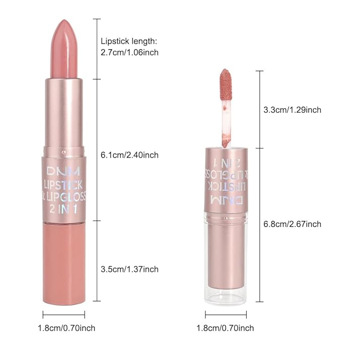 evpct 2 in 1 Rose Nude Glitter Metallic Shimmer Diamond Lipstick and Lip Gloss Set for Women Long Lasting Waterproof, Bright Rose Pink Sparkle Glitter Shiny Lipstick and Lip Liner Makeup Set, 02#