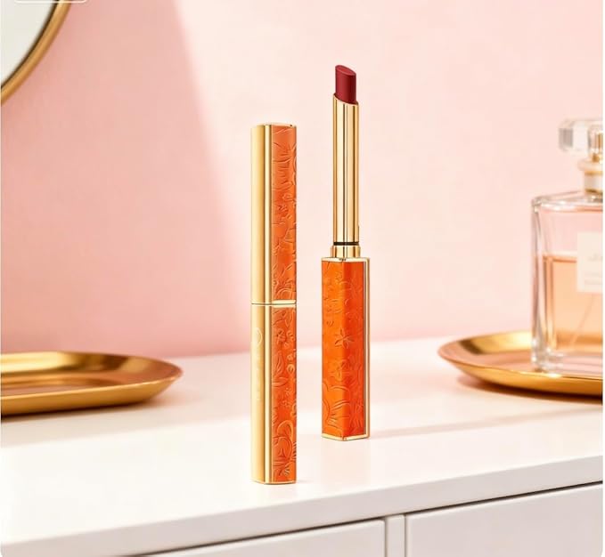 2026 new Velvet Mist Play Lip Makeup, Luxury Gold Orange Lipstick, Velvet Matte Finish, 4 Trendy Colors Available, Lightweight Long-Lasting Formula (01# bean paste)
