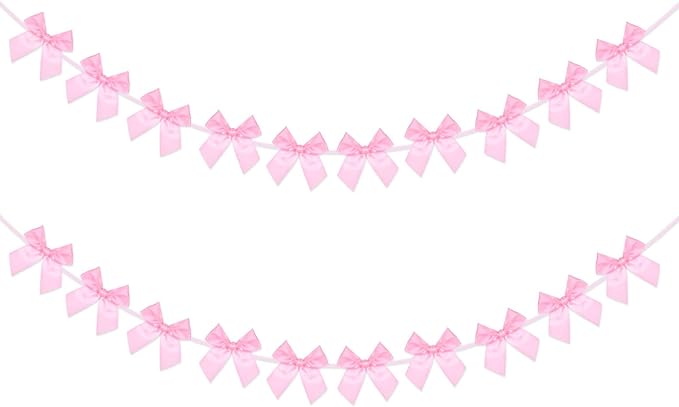 2Pcs Bow Garland Banner,Ribbon Bow Decorations for Party,Pink Bow for Baby Shower Decorations Wedding Bachelorette Bridal Shower Supplies(Pink)