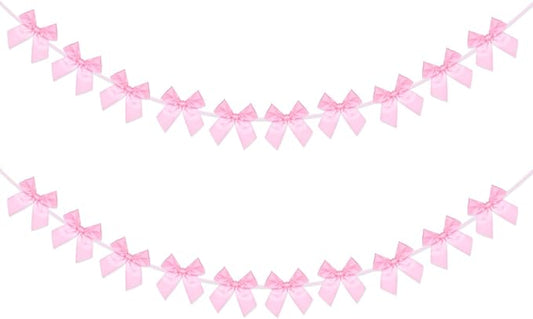 2Pcs Bow Garland Banner,Ribbon Bow Decorations for Party,Pink Bow for Baby Shower Decorations Wedding Bachelorette Bridal Shower Supplies(Pink)