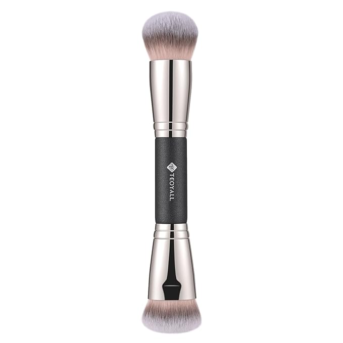 TEOYALL Dual-Ended Foundation Contour Brush, Dense Sculpting Defining and Domed Blending Synthetic Bristles for Liquid Cream Powder