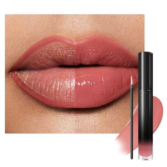 evpct Peachy Nude Shiny Longwear No-Budge Liquid Lip Color Lipstick Makeup, Highly Pigmented Color Instant Shine, Waterproof Long Lasting Lipstick for Women Lip Stain Gloss with Lip Liner Brush, 11#