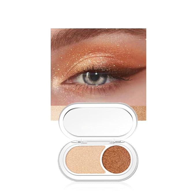 Nude Brown Shimmer Eyeshadow Nude Double Colors Palette, High Pigment Eye Shadow Powder, Blendable Smooth and Texture Waterproof, Smudge-proof, Durable and Long-lasting Makeup Palette 01#