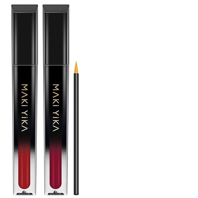 MAKI YIKA 2Pcs Matte Liquid Lipstick Set MVP Red Burgundy Lipstick Long Lasting Smudgeproof Transfer Proof Lip Makeup, Burgundy/MVPRed