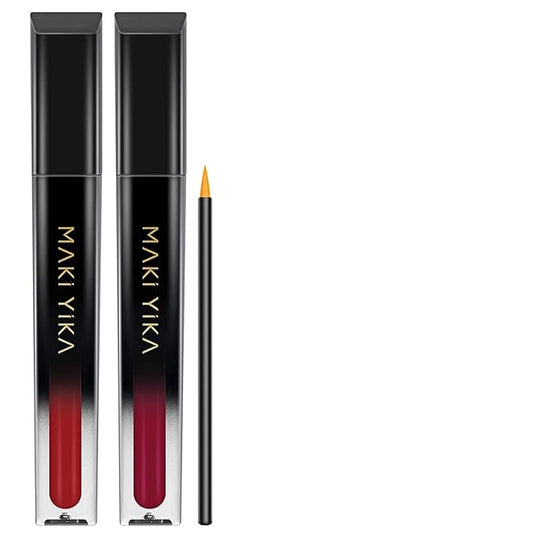 MAKI YIKA 2Pcs Matte Liquid Lipstick Set MVP Red Burgundy Lipstick Long Lasting Smudgeproof Transfer Proof Lip Makeup, Burgundy/MVPRed