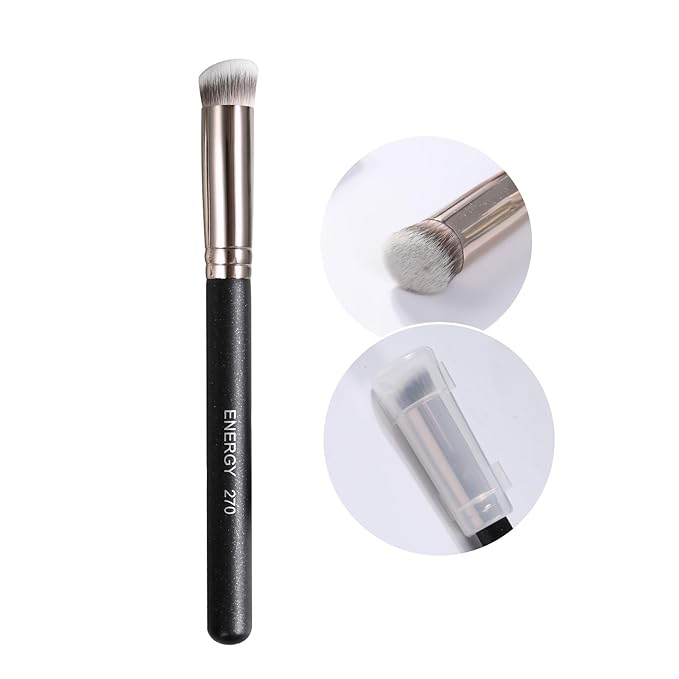 ENERGY Under Eye Concealer Brush Small Foundation Brush for Liquid Cream Powder Makeup Blending Concealing Setting Soft Dense Vegan Full Coverage Face Makeup Brush with Case