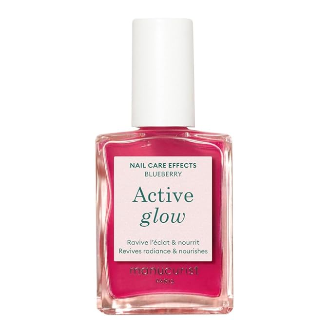 Manucurist Active Glow Blueberry All-in-One Perfecter Nail Polish & Care - No Lamp - Vegan & Made in France Ultra-Glowy Rose Mirror-Like Shine - Nail Concealer & Care - Plant-Based Ingredients