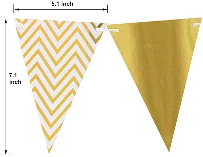 Sparkly Paper Pennant Banner Triangle Flags Bunting 8.2 Feet and Tissue Paper Tassels Garland 15 pcs for Baby Shower, Birthday Party Decorations, Metallic Gold