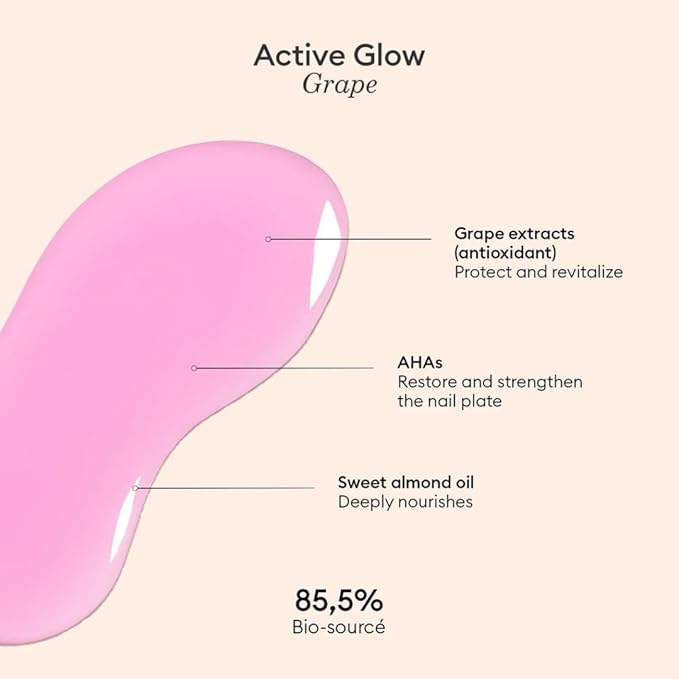 Manucurist Active Glow Grape All-in-One Perfecter Nail Polish & Care - No Lamp - Vegan & Made in France Ultra-Glowy Lilac Mirror-Like Shine - Nail Concealer & Care - Plant-Based Ingredients