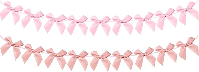 2pcs Bow Garland Banner, Ribbon Bow Party Decorations for Baby Shower Girls Bow Coquette Birthday Party Decor (Peach Pink+Pink)