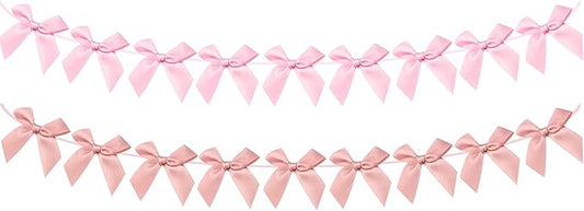 2pcs Bow Garland Banner, Ribbon Bow Party Decorations for Baby Shower Girls Bow Coquette Birthday Party Decor (Peach Pink+Pink)