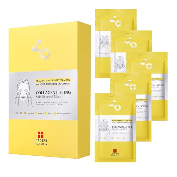 Leaders Insolution Collagen Lifting Skin Renewal Mask | Marine Collagen for Firmness and Elasticity Anti-Wrinkle, Sculpting Facial Sheet | Hydrating Serum for Smooth Skin (5 Sheets)
