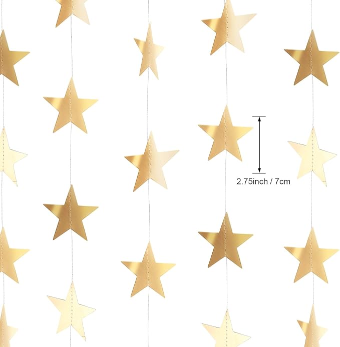 Patelai Glitter Star Garland Banner New Years Decor 130 Feet Star Hanging Banner Twinkle Backdrop for Birthday Classroom Wedding Halloween Christmas Party Supplies(Champagne Gold)